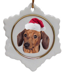 Dachshund Ceramic Jolly Santa Snowflake Christmas Ornament