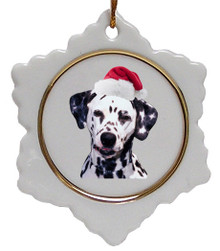 Dalmatian Ceramic Jolly Santa Snowflake Christmas Ornament