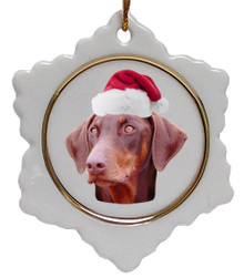 Doberman Ceramic Jolly Santa Snowflake Christmas Ornament