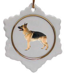 German Shepherd Ceramic Jolly Santa Snowflake Christmas Ornament