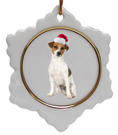 Jack Russell Terrier Jolly Santa Snowflake Christmas Ornament