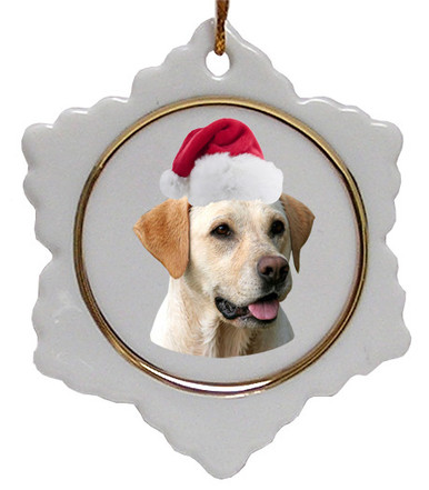 Labrador Retriever Jolly Santa Snowflake Christmas Ornament