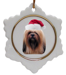 Lhasa Apso Ceramic Jolly Santa Snowflake Christmas Ornament