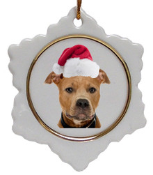 Pitbull Ceramic Jolly Santa Snowflake Christmas Ornament