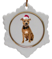 Pitbull Ceramic Jolly Santa Snowflake Christmas Ornament
