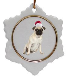Pug Ceramic Jolly Santa Snowflake Christmas Ornament