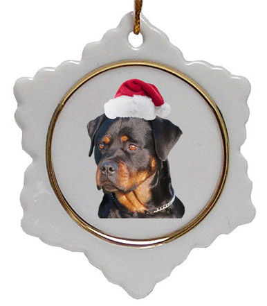 Rottweiler Ceramic Jolly Santa Snowflake Christmas Ornament