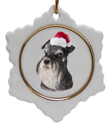 Schnauzer Ceramic Jolly Santa Snowflake Christmas Ornament