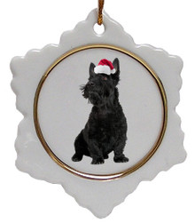 Scottish Terrier Jolly Santa Snowflake Christmas Ornament