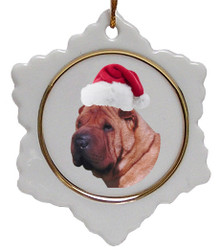 Shar Pei Ceramic Jolly Santa Snowflake Christmas Ornament