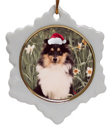 Shetland Sheepdog Jolly Santa Snowflake Christmas Ornament