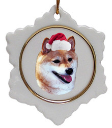 Shiba Inu Ceramic Jolly Santa Snowflake Christmas Ornament