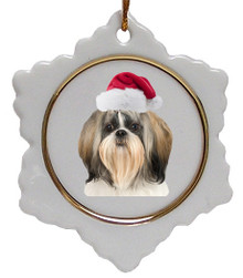 Shih Tzu Ceramic Jolly Santa Snowflake Christmas Ornament