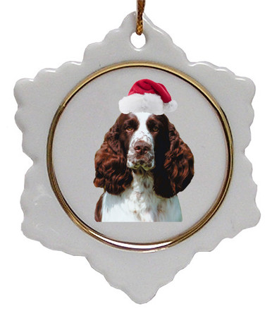 Springer Spaniel Jolly Santa Snowflake Christmas Ornament