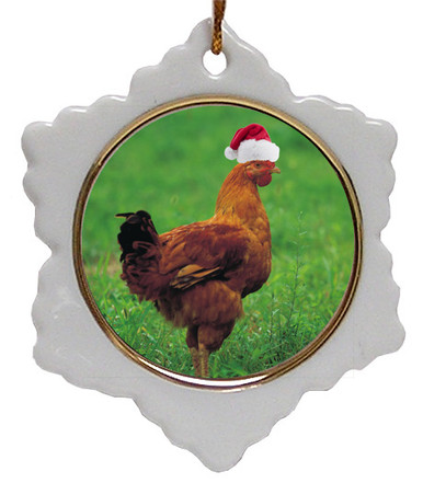 Chicken Jolly Santa Snowflake Christmas Ornament