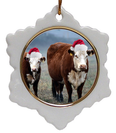 Cow Jolly Santa Snowflake Christmas Ornament