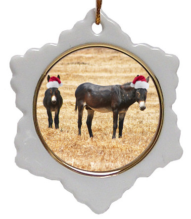 Donkey Jolly Santa Snowflake Christmas Ornament