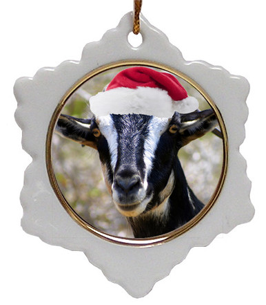 Goat Jolly Santa Snowflake Christmas Ornament