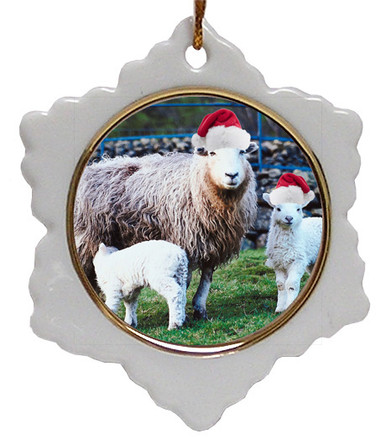 Lamb Jolly Santa Snowflake Christmas Ornament