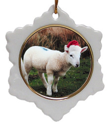 Lamb Jolly Santa Snowflake Christmas Ornament