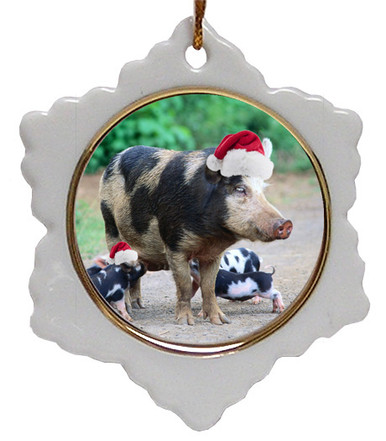 Pig Jolly Santa Snowflake Christmas Ornament