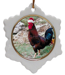 Rooster Jolly Santa Snowflake Christmas Ornament