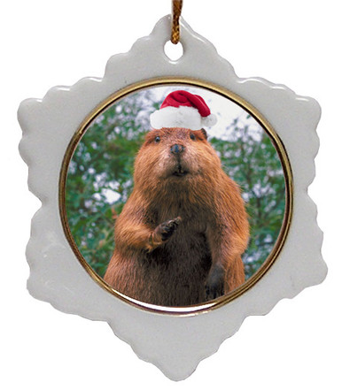 Beaver Jolly Santa Snowflake Christmas Ornament