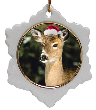 Deer Jolly Santa Snowflake Christmas Ornament