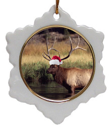 Elk Jolly Santa Snowflake Christmas Ornament