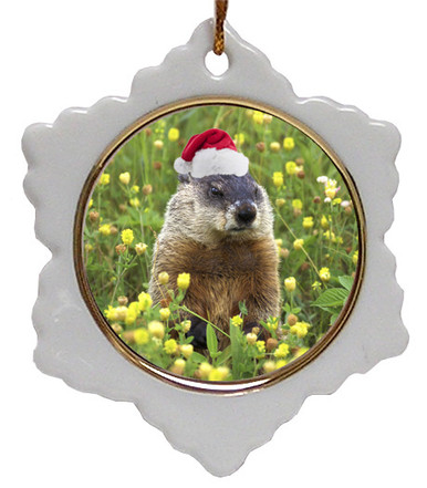 Groundhog Jolly Santa Snowflake Christmas Ornament