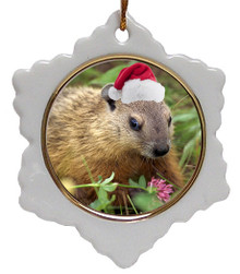 Groundhog Jolly Santa Snowflake Christmas Ornament