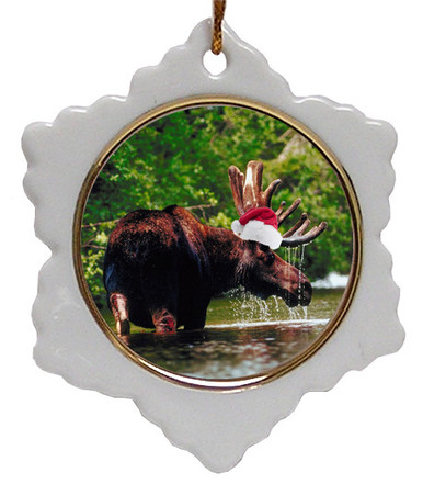 Moose Jolly Santa Snowflake Christmas Ornament