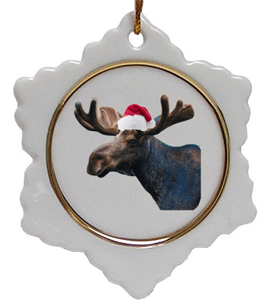 Moose Jolly Santa Snowflake Christmas Ornament