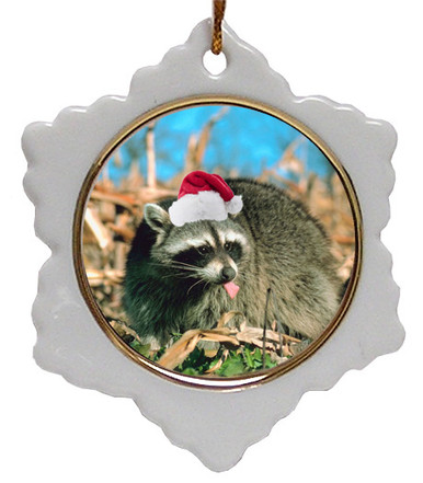 Raccoon Jolly Santa Snowflake Christmas Ornament
