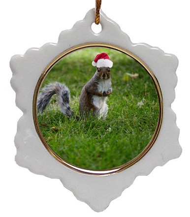 Squirrel Jolly Santa Snowflake Christmas Ornament