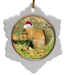 Squirrel Jolly Santa Snowflake Christmas Ornament