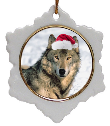 Wolf Jolly Santa Snowflake Christmas Ornament