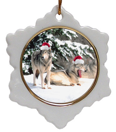 Wolf Jolly Santa Snowflake Christmas Ornament