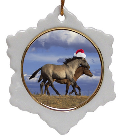 Horse Jolly Santa Snowflake Christmas Ornament