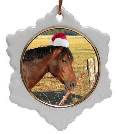Horse Jolly Santa Snowflake Christmas Ornament
