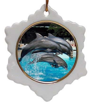 Dolphin Jolly Santa Snowflake Christmas Ornament