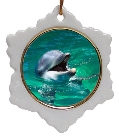 Dolphin Jolly Santa Snowflake Christmas Ornament