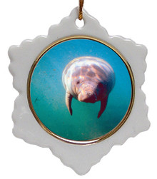 Manatee Jolly Santa Snowflake Christmas Ornament