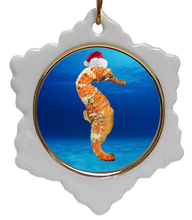 Seahorse Jolly Santa Snowflake Christmas Ornament