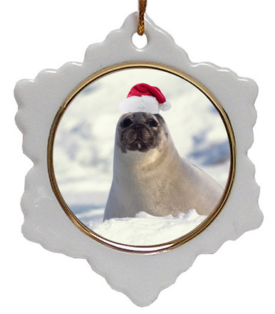 Seal Jolly Santa Snowflake Christmas Ornament