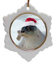 Seal Jolly Santa Snowflake Christmas Ornament