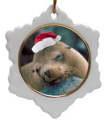 Sea Lion Jolly Santa Snowflake Christmas Ornament