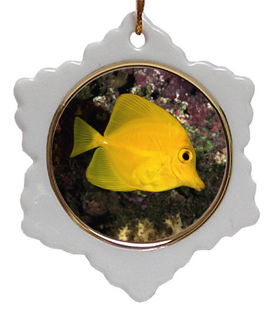 Yellow Tang Jolly Santa Snowflake Christmas Ornament