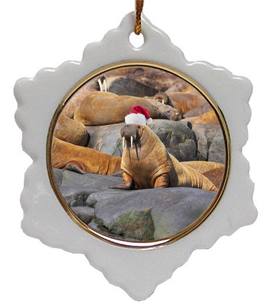 Walrus Jolly Santa Snowflake Christmas Ornament