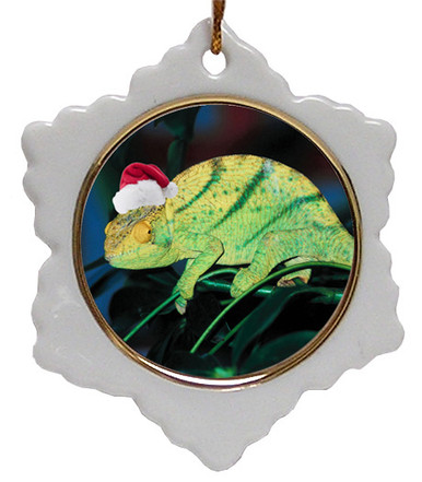 Chameleon Jolly Santa Snowflake Christmas Ornament